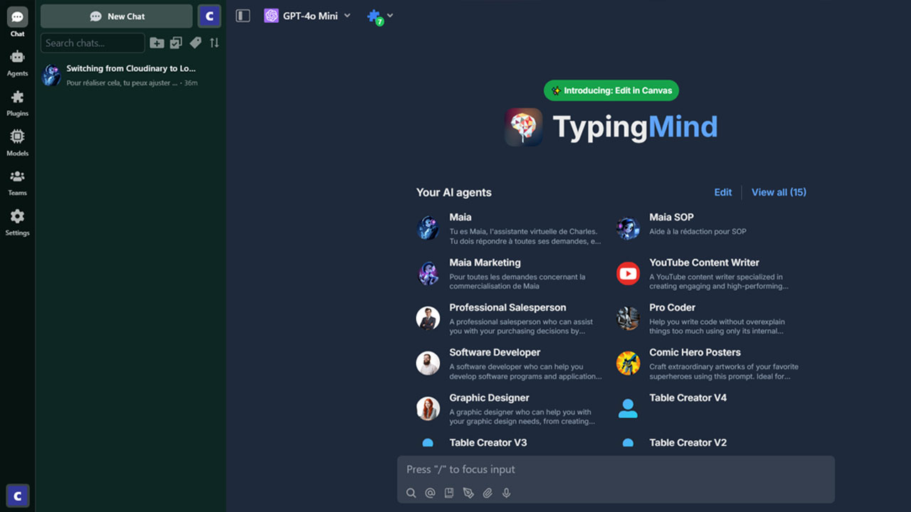 Vous pouvez créer de nombreux assistants personnalisés dans TypingMind